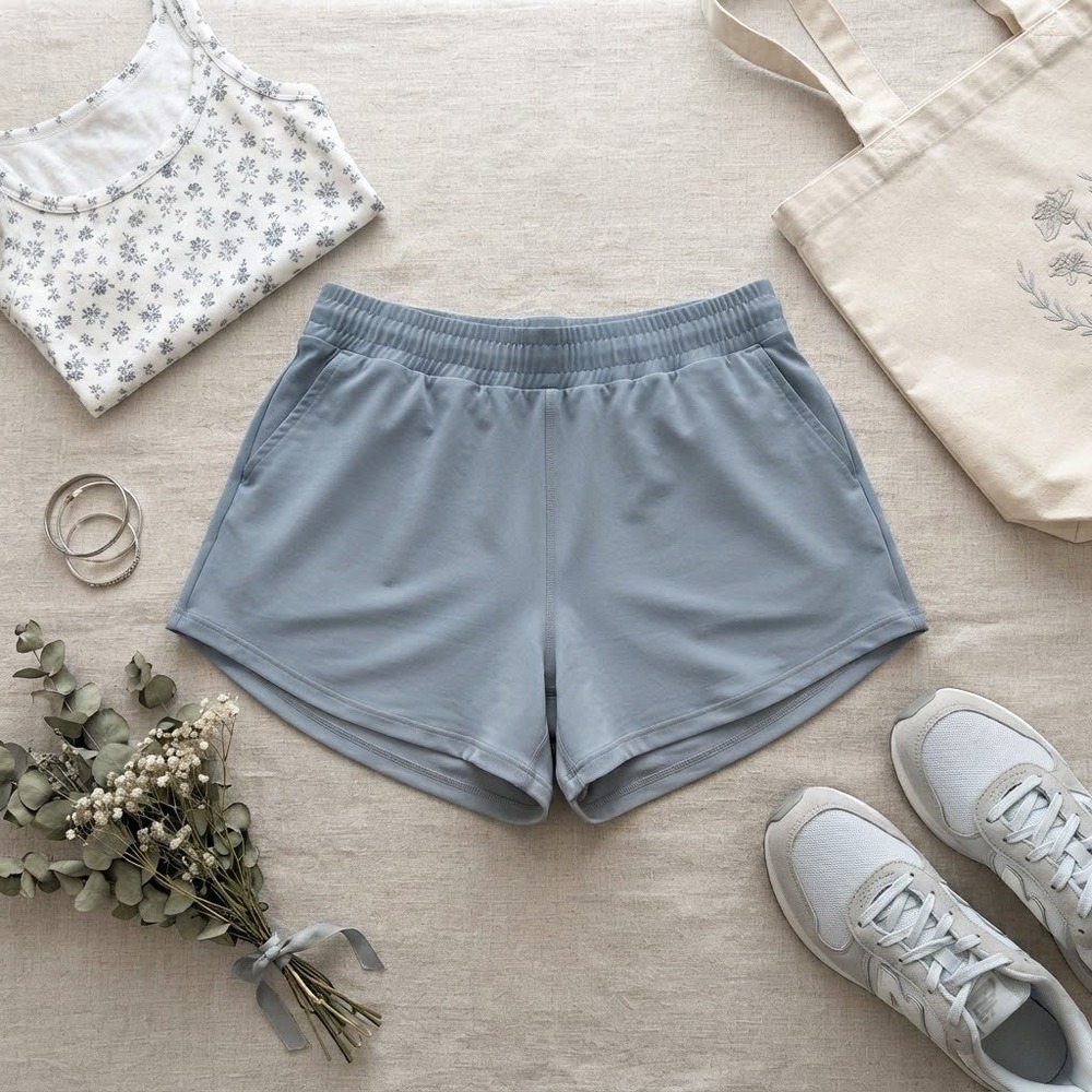 Trendy Queen Womens Athletic Lounge Shorts Light Blue Gray Elastic Waist Medium